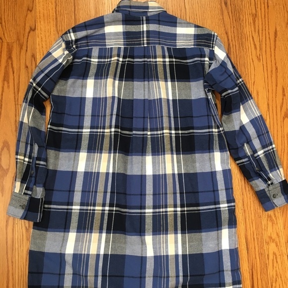 Uniqlo Blue Plaid Flannel Button Up Checked Slouchy Shirtdress - Picture 15 of 16